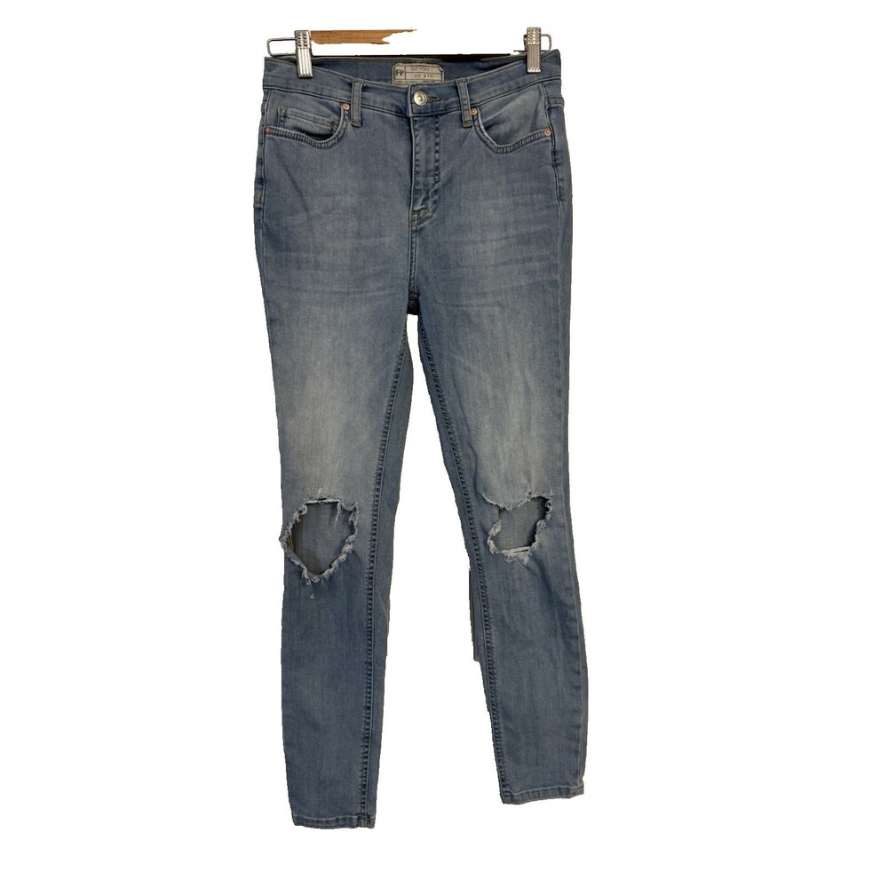 Free People Jeans Womens Size W27 Blue Denim Distressed Holes in Knees Tapered
